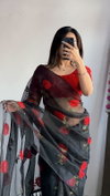 SV Black And White Flowers Embroidery Organza Silk Sarees Wholesale Shop In Surat